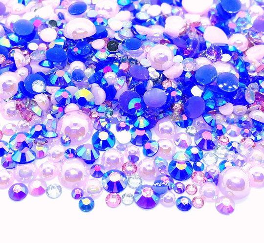 Ice Princess Blend Rhinestone Mix 2mm-10mm Flatback Jelly Resin | Faux Pearls Rhinestones Sizes, Blue Pink Purple