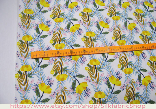 Floral Print White Silk Cotton Blend Fabric ,width 44 Inch,clothing