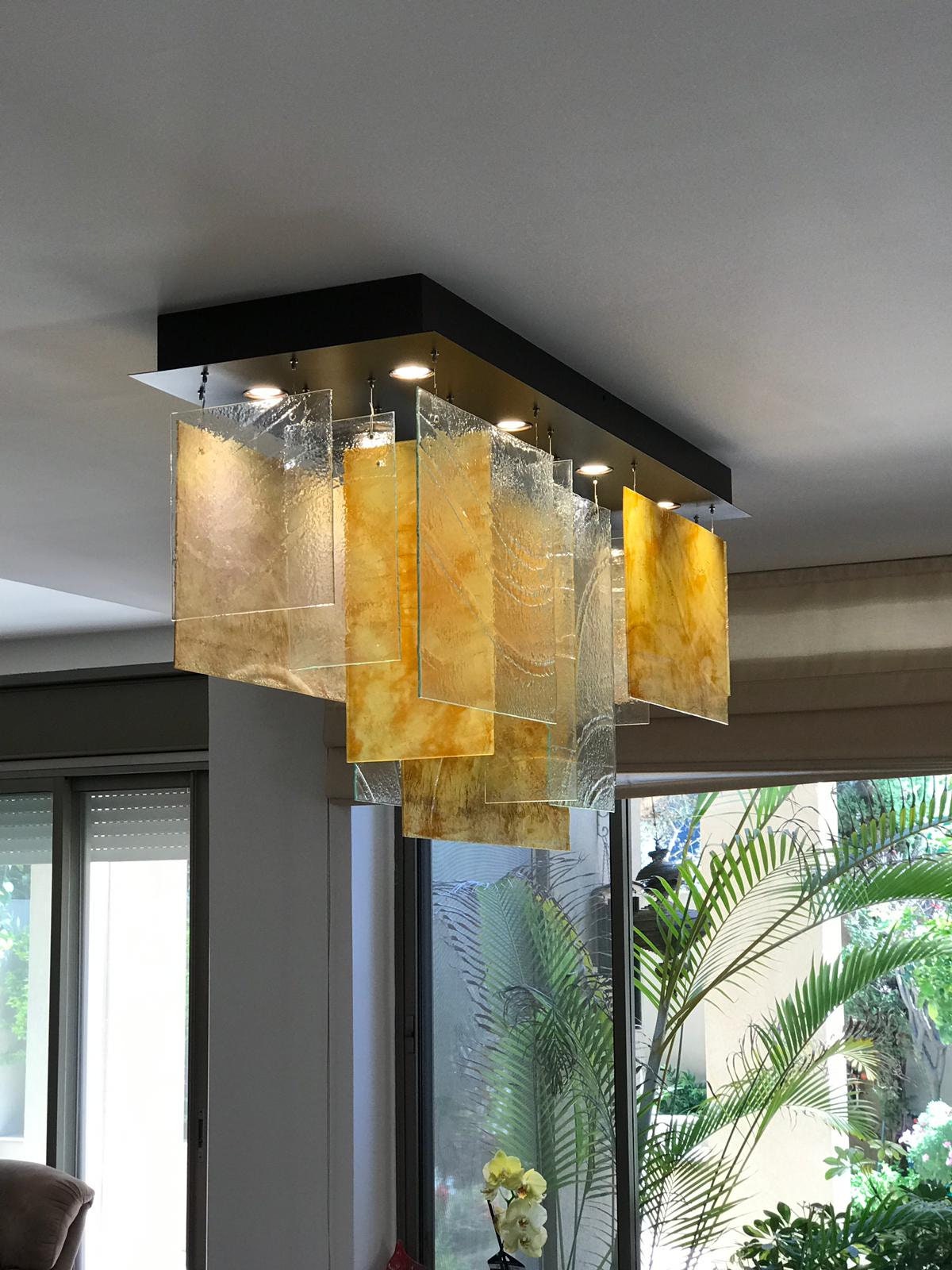 Contemporary Flush Mount Ceiling Light, Large Modern Light For Dine Room Decor. Stain Glass Art Lighting Home Decor, Customized