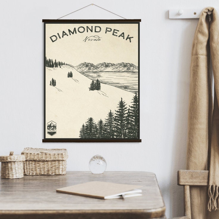 Diamond Peak Nevada Ski Resort Sketch Print | Hanging Canvas Of Printed Marketplace