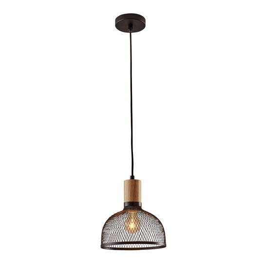 Small Black Mesh And Wood Clint Pendant Lamp: Black/Natural by World Market