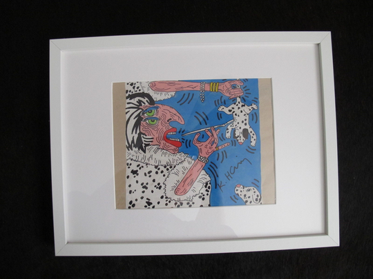 Keith Haring Original Gouache & Ink Painting 1001 Dalmatians Cruella De Ville Art Work One Of Kind Amazing Excellent Condition