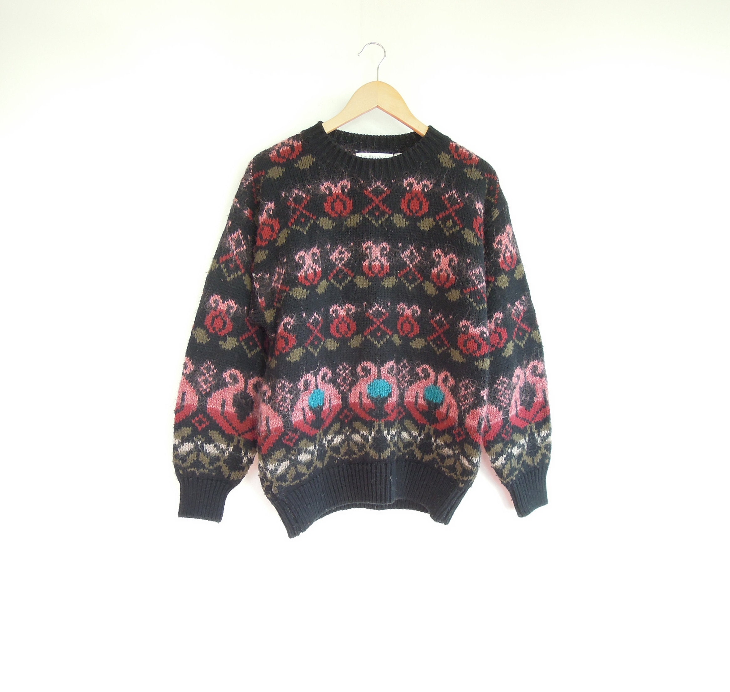 Mohair Blend Oversized Fuzzy Sweater 80's Era Vintage Le Moda Knitwear Size Large Crew Neck Pull Over Relaxed Fit