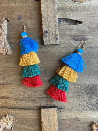 Multicolored 4 Tiered Tassel Earrings, Colorful Fall Color Earrings