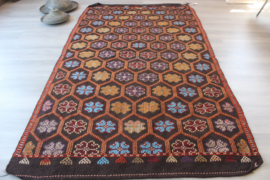 5'x8' Star Design Kilim Rug, Vintage Bohemian, Ethnic Embroidered Large Rug/N-950 4'7"x8'