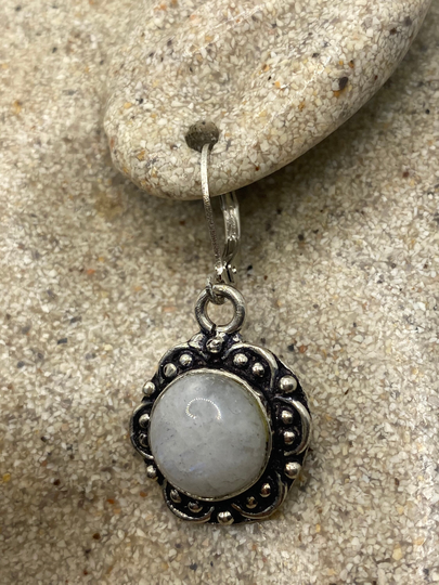 Vintage Rainbow Moonstone Sterling Silver Lever Back Dangle Earrings