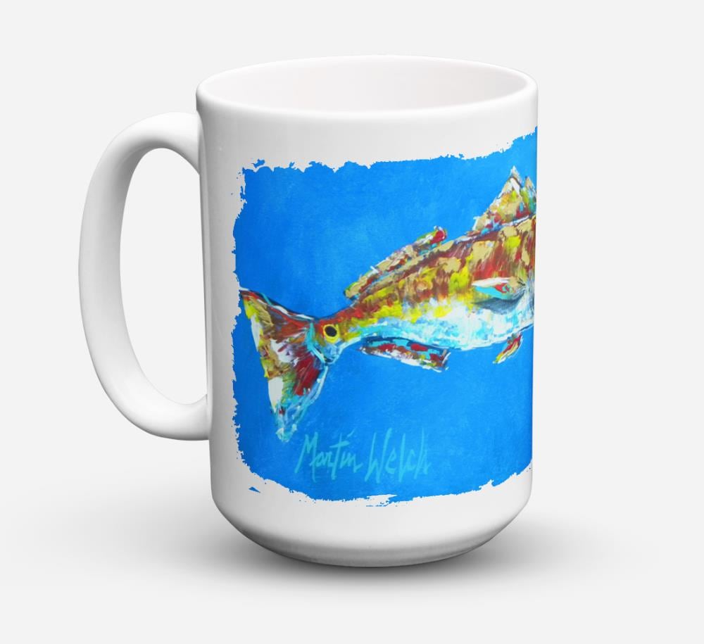 Caroline's Treasures Fish- Red Fish Seafood Two 15-fl oz Ceramic Mug | MW1098CM15