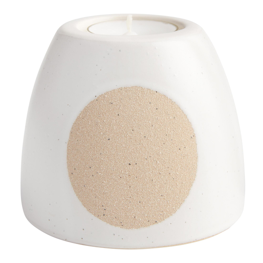 White and Natural Modern Tealight Candle Holder: White/Natural - Ceramic by World Market