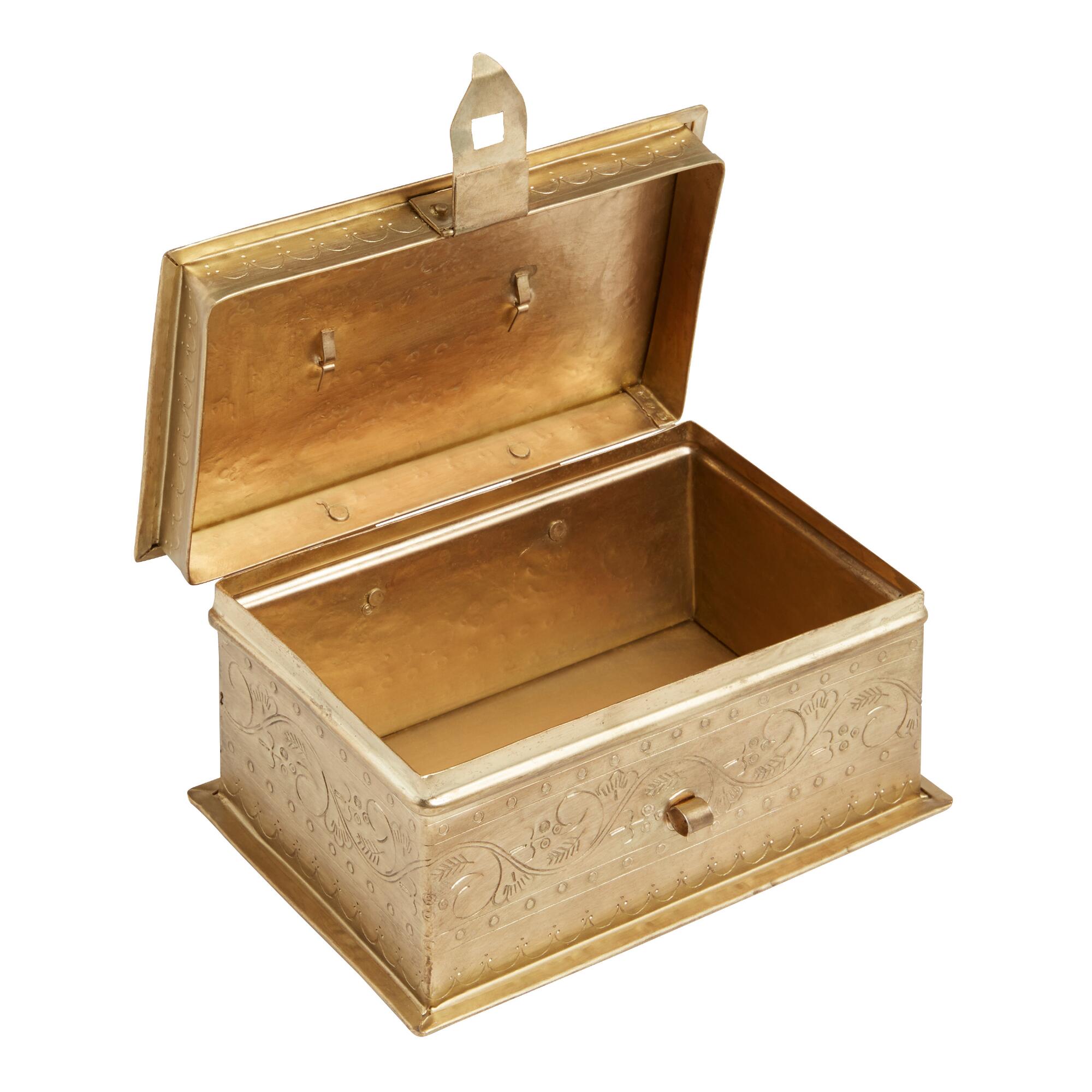 Small Antique Gold Trinket Box with Handle by World Market