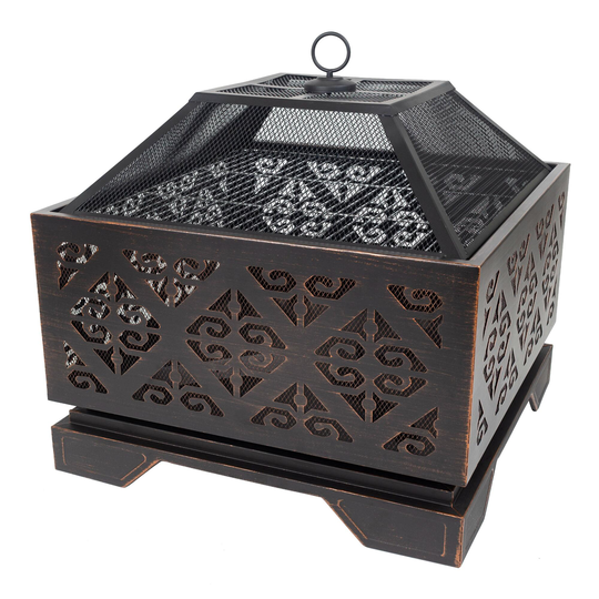 Square Rubbed Bronze Steel Filigree Cloud Fire Pit: Metallic by World Market