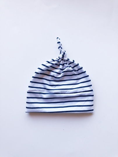 Navy Blue White Stripe Knot Hat Beanie Baby Toddler Infant Girl Boy Take Home Photo Prop Gift Shower Birthday Accessory Soft Cotton Hat