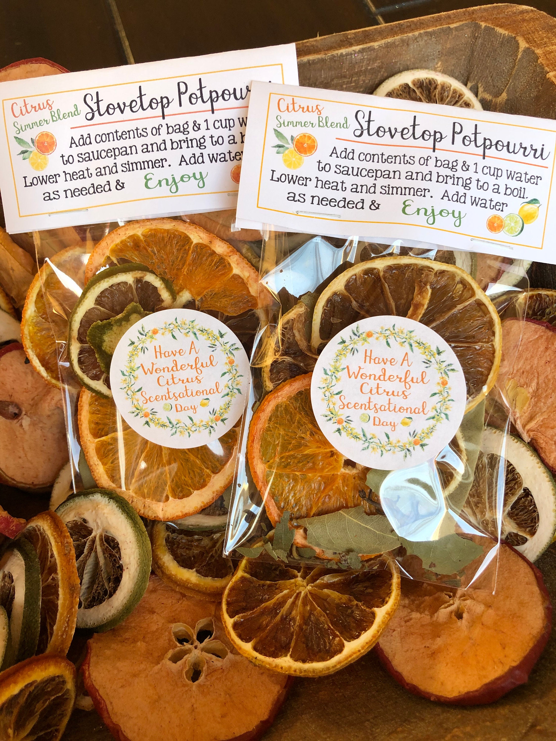 Citrus Simmer Blend - Simmering Stovetop Potpourri, Pot, Natural Scents, Sweet Thoughts Gift Bag, Handmade, Oranges, Lemon, Lime