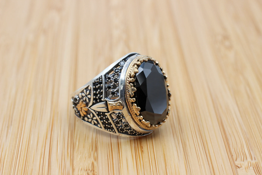 Onyx Ring, Men's Turkish Handmade Silver Ottoman Jewelry, Gift For Him, 925K Sterling