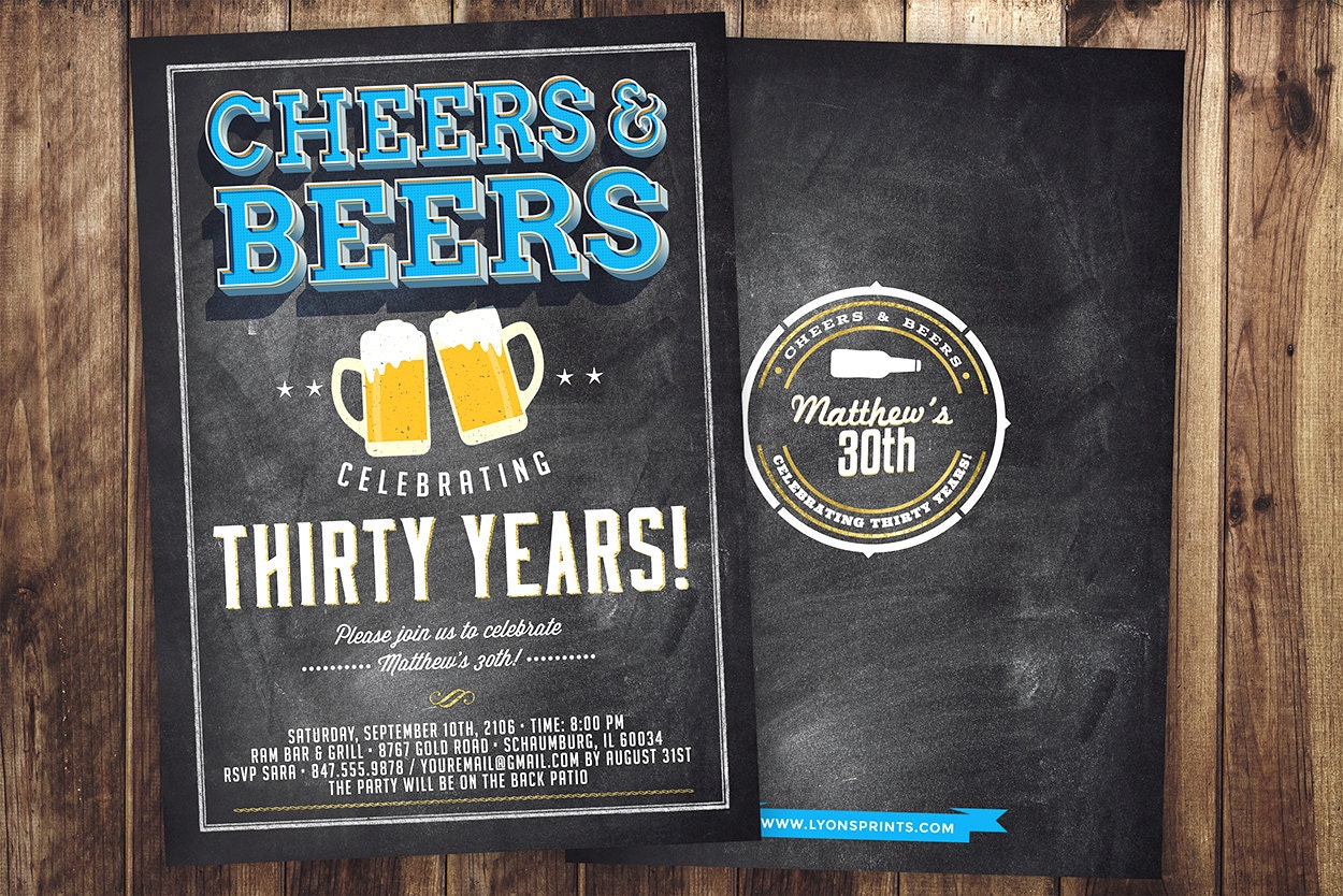 Any Age, Cheers & Beers Invitation, Beer, 21st, 30Th, 40Th, 50Th, 60Th, 70Th, Surprise Birthday Party Invitation, Adult Birthday, Cheers