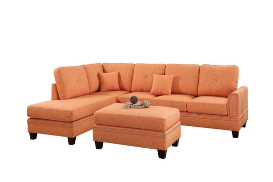 Poundex Bandele Casual 3-Piece Polyester/Polyester Blend Citrus Living Room Set in Orange | Y651418