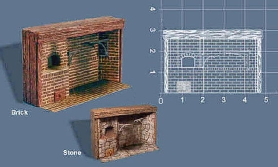 Dollhouse Miniature Colonial Walk-In Brick Fireplace in 124 Scale