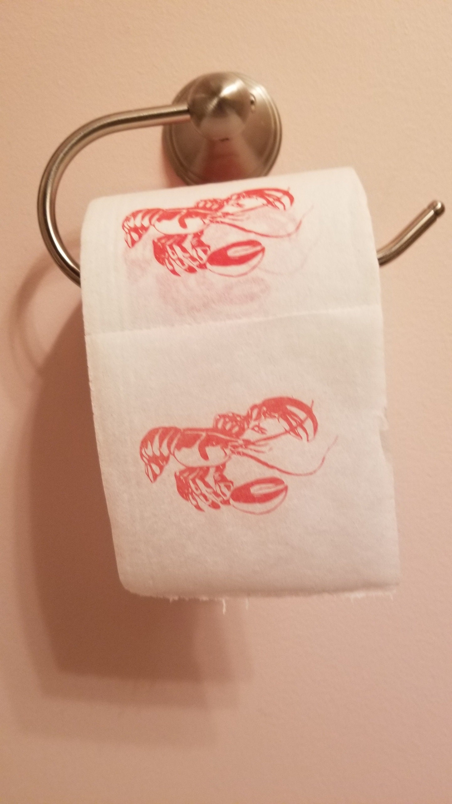 Lobster Toilet Paper, Novelty Seafood Design On These Rolls, Repeated Red Lobster Imprint White Toilet Paper, Single Bathroom Fun
