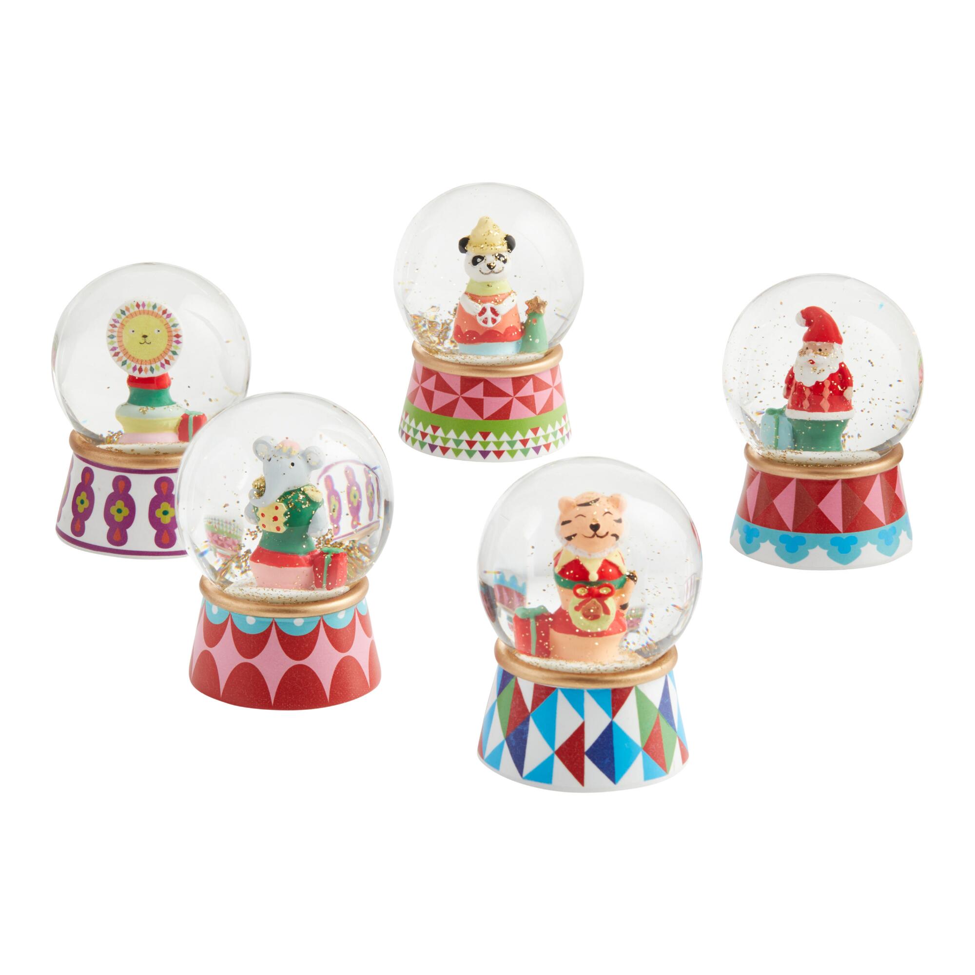 Mini Holiday Icon Snow Globes Set of 5: Red/Multi - Glass by World Market