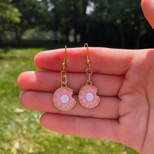 Pink Donut Dangle Earrings | Novelty Unique Fun