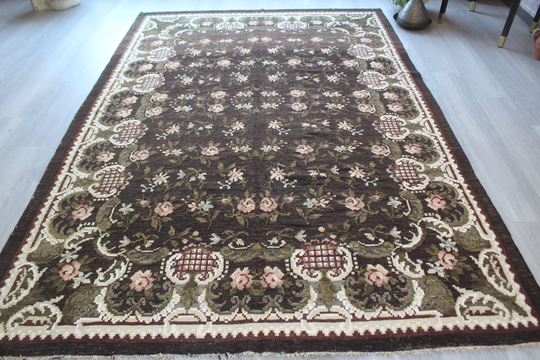 6'2"x8'9" Ft Dark Brown Floral Kilim Rug, Special Karabagh Kilim, Ethnic Bohemian Rug/N-633
