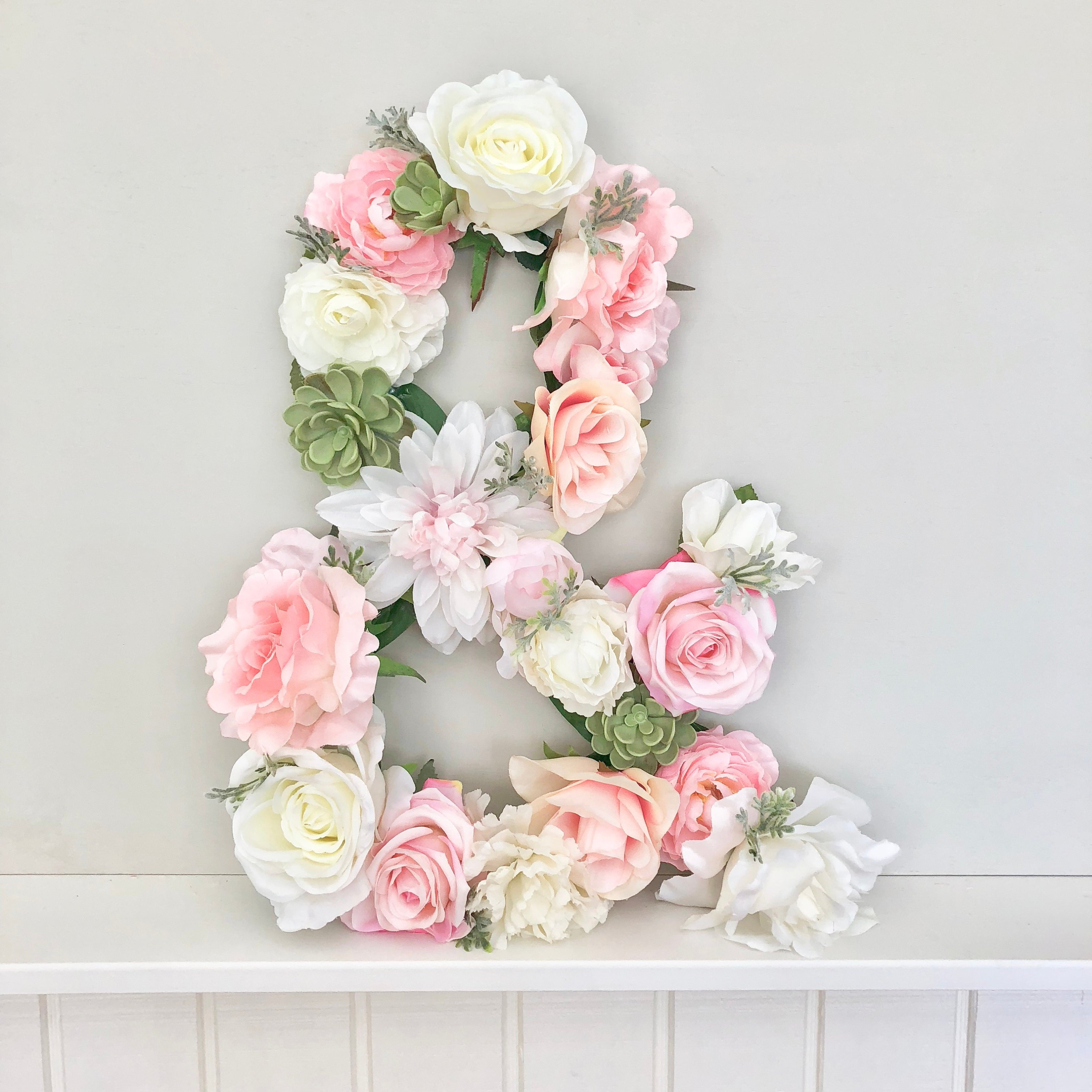 Large Flower Letter, Floral Nursery Boho Decor, Baby Kids Room Girls Pink & Green Decor