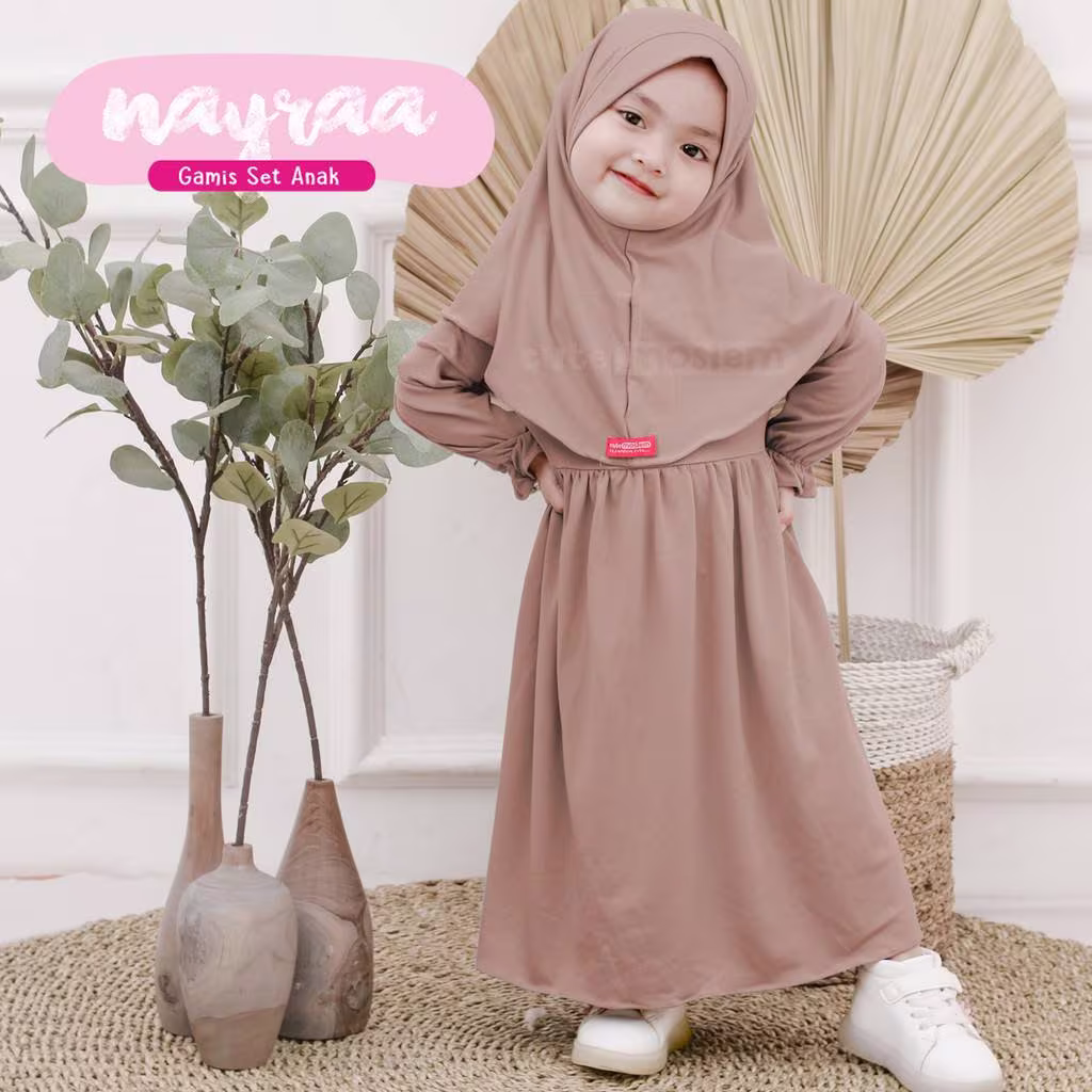 0-3 Years Old Daily Outfit Hijab & Dress, Baby Children Abaya Cutemoslem Nayraa Mocca Colour