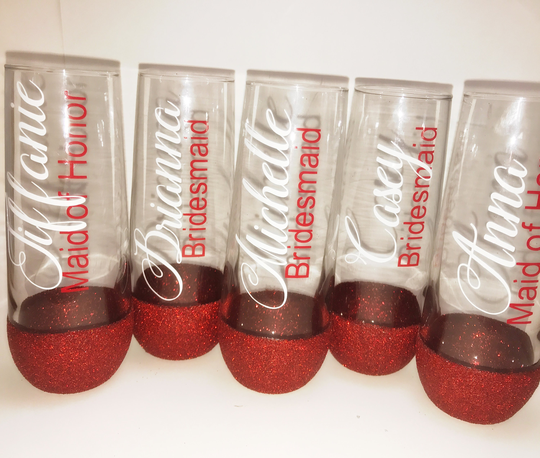 Bridesmaid Gift Ideas/Personalized Stemless Glasses/Bridesmaid Champagne Glasses/Personalized Flute/Bridal Party Glasses