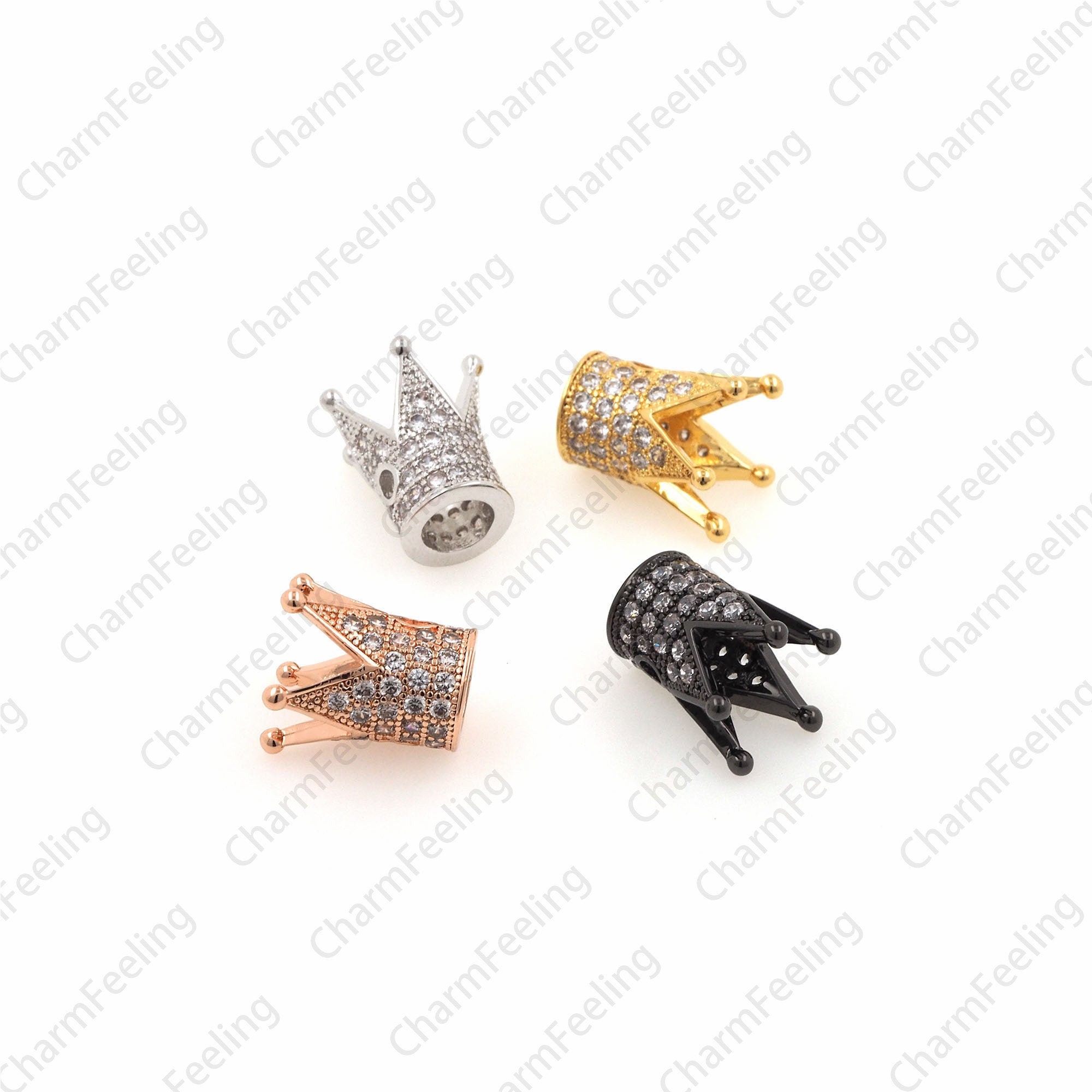 Cz Crown Transparent Micro-Dense Beads, Cubic Zirconia Crown Spacer Beads Diy Jewelry Beaded Bracelet Accessories 13x12mm 1Pcs