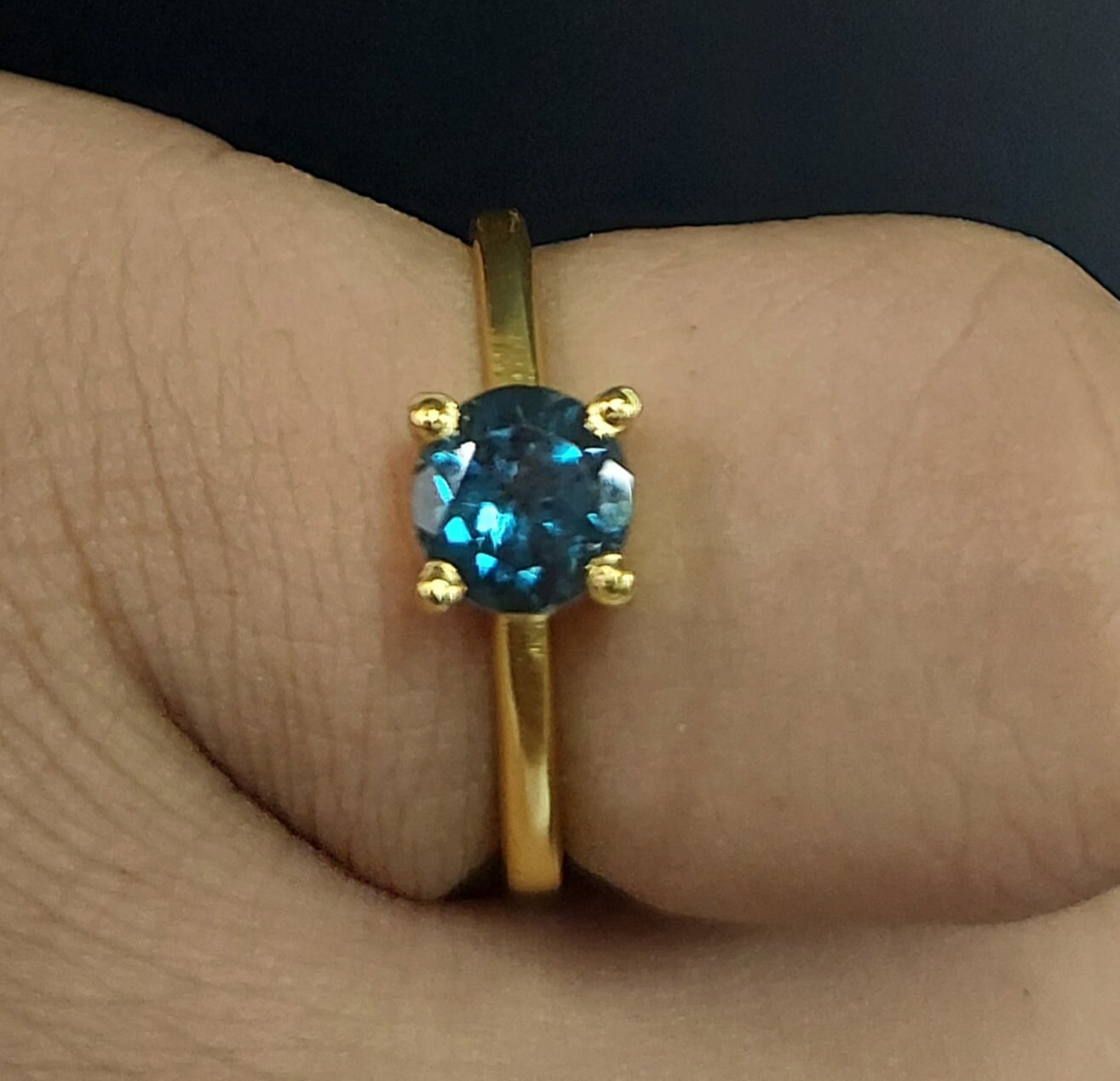 Natural London Blue Topaz Ring, 18K Gold Vermeil, Round Prong Setting, Birthstone Rings, Stackable November Birthsone