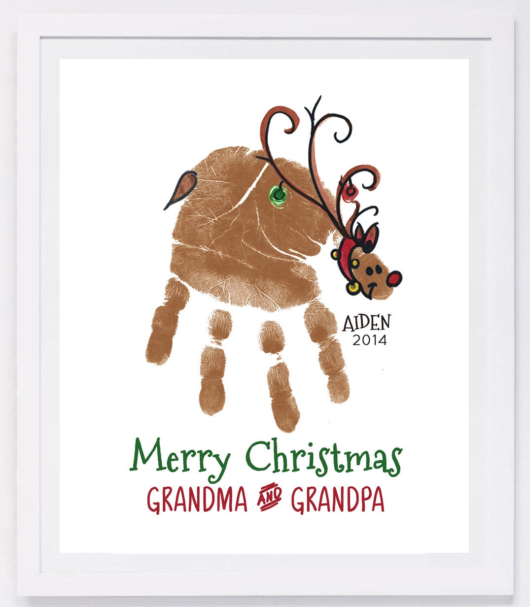 Reindeer Handprint Wall Art 306 A. Grandma, Grandpa Christmas, Baby First Christmas Handprint Art