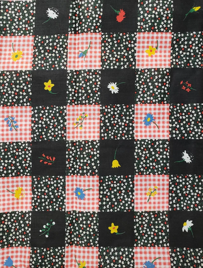 Vintage Fat Quarter Patchwork Fabric Cotton Blend Black Red Floral Faux Cheater Squares Quilting Sewing Crafting Slow Stitch Journaling