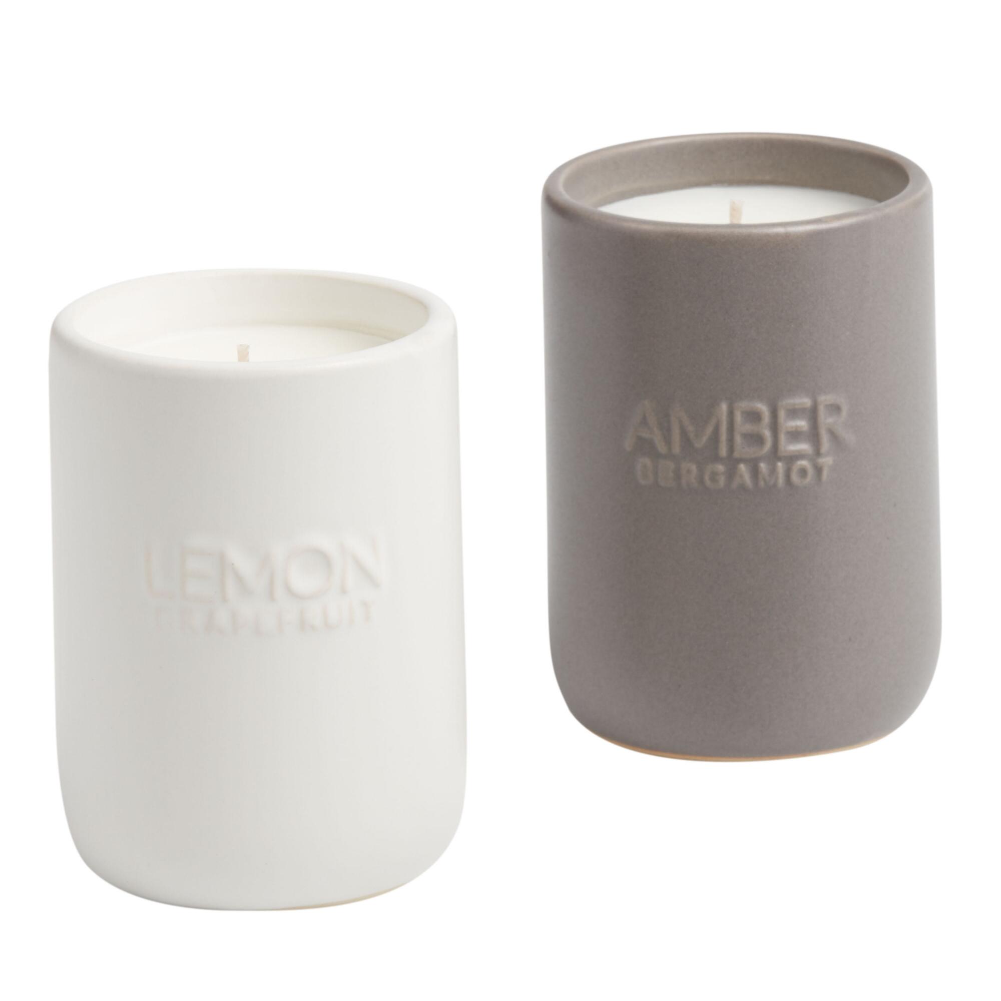 Embossed Ceramic Scented Candle: Gray - Scented Wax by World Market
