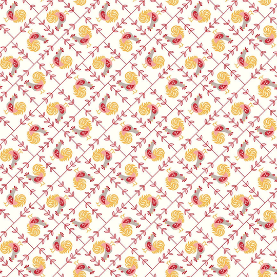 Lori Holt Cook Book Fabric By Riley Blake - White Yellow & Red Rooster The 1/2 Yard Or Fat Quarter