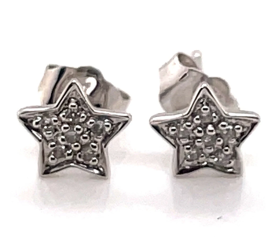 14Kt White Gold .05Ct Diamond Star Pave Stud Earrings