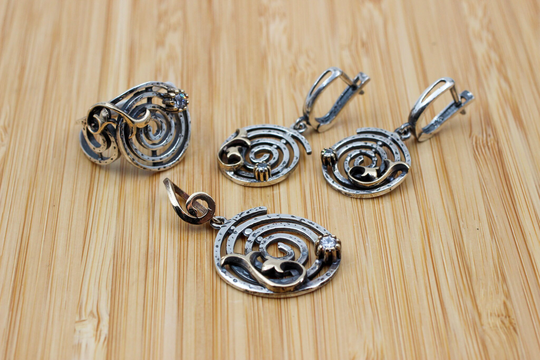 Bohemian Zircon Set, Boho Ladies Authentic Handmade Turkish Handmade, Earring, Pendant, 925K Sterling Silver