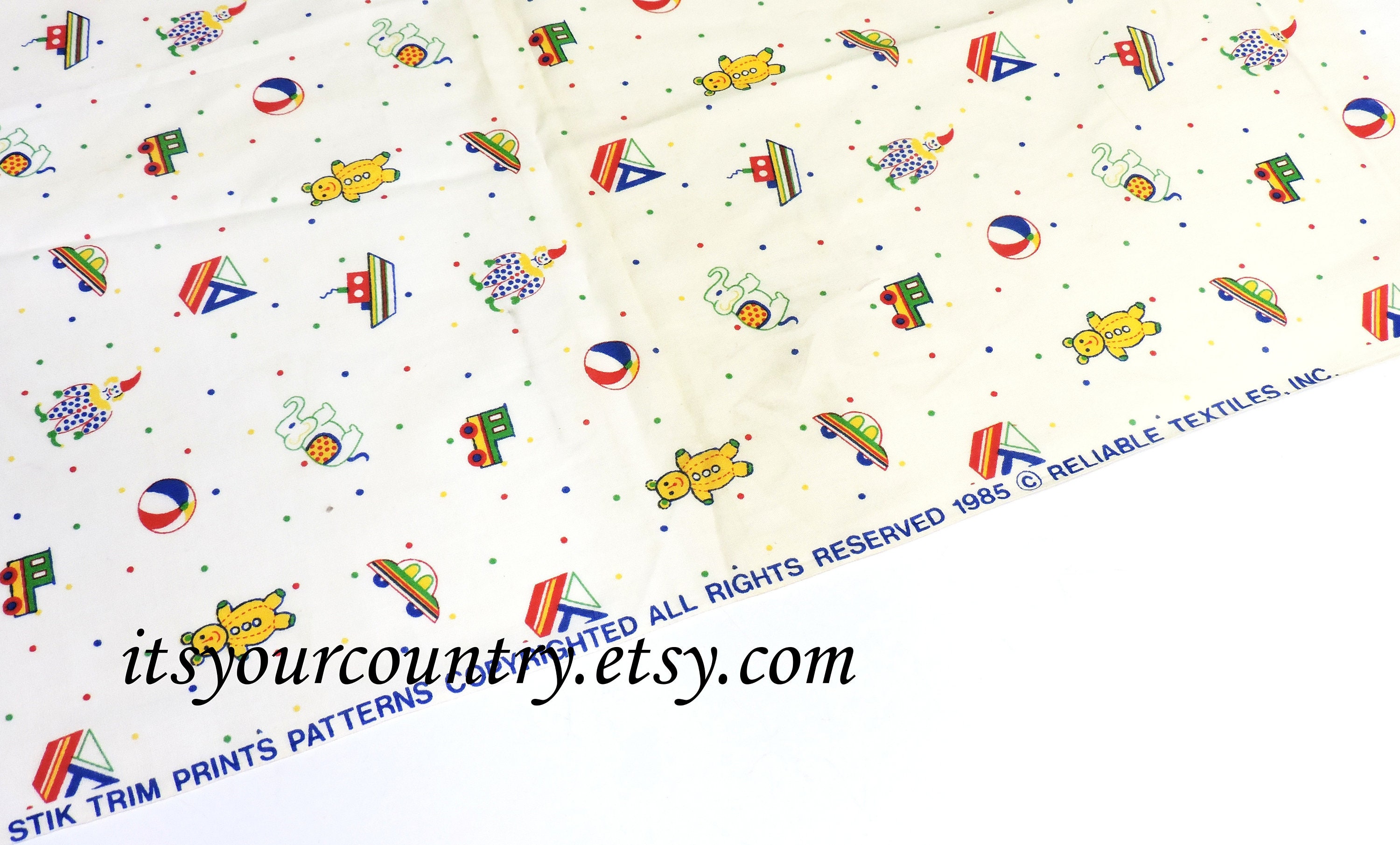 Vintage Juvenile Cotton Poly Blend Fabric 45x44 Pc, Toys & Polka Dots, Reliable Textilessewing Craft Supply Itsyourcountry On Etsy