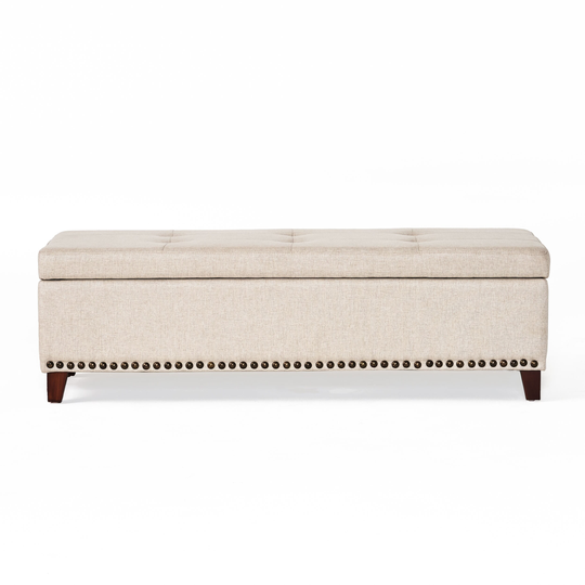 Best Selling Home Decor Gavin Midcentury Beige Polyester/Polyester Blend Rectangle Integrated Storage Ottoman in White | 300794