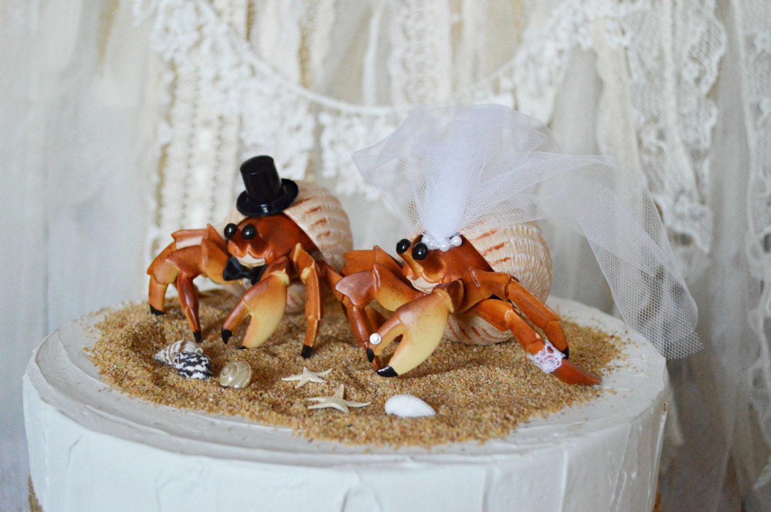 Hermit Crab Bride Groom Wedding Cake Topper Beach Seashells Destination Ocean Lobster Maryland Seafood Mr Mrs