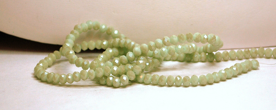 100 Pcs 4x3mm Opaque Pale Green With Light Fire Polished Taupe Highlights Faceted Rondelle Glass Beads Opg/Ft