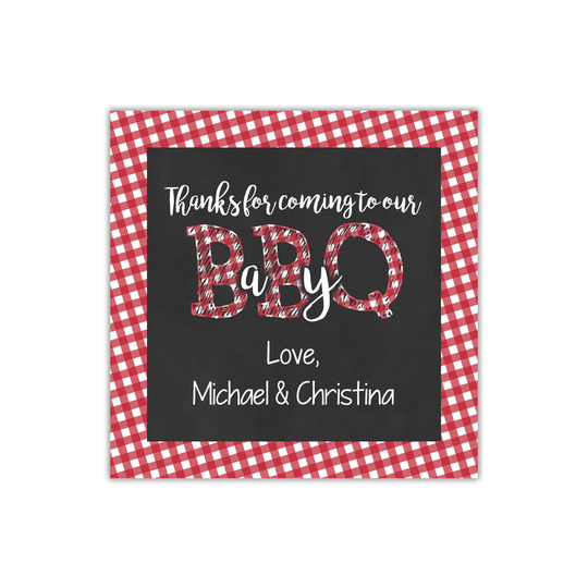 Baby-Q Baby Shower Thank You Tags, Bbq Gift Tag, Q Barbeque Summer Party Favor Plaid