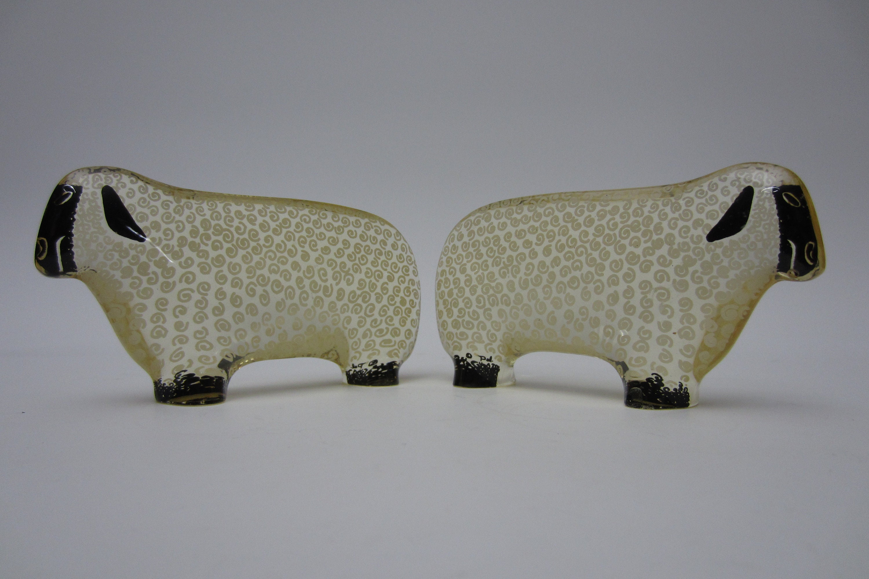 2 Signed Abraham Palatnik Sheep Ram Goat Lamb Lucite Acrylic Sculptures