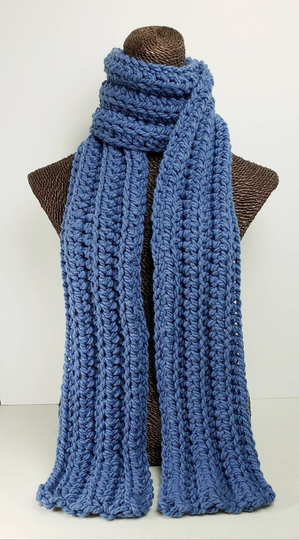 Chunky Wool Blend Crochet Winter Scarf - Marine Blue
