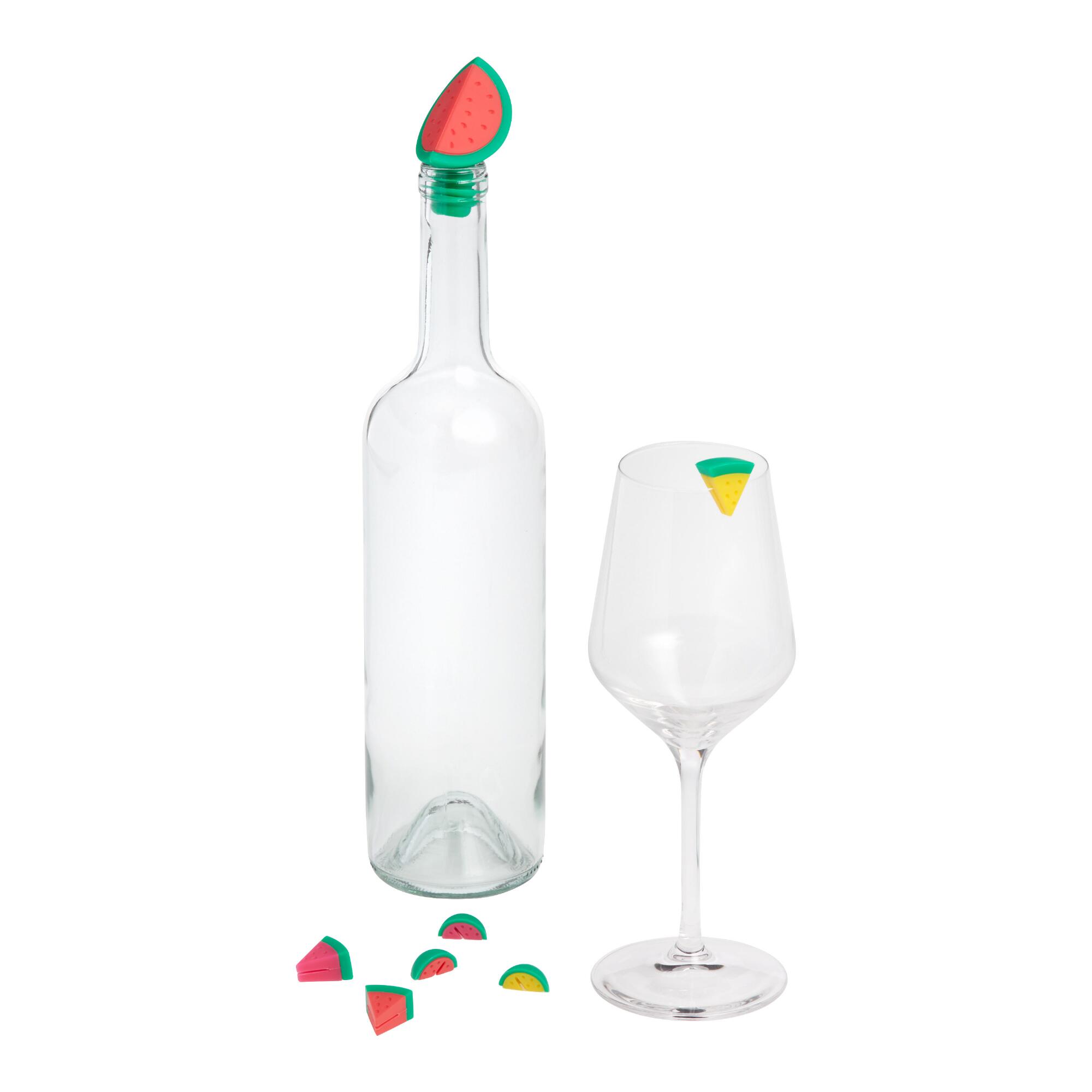 Watermelon Glass Markers and Stopper Set: Multi - Silicone by World Market