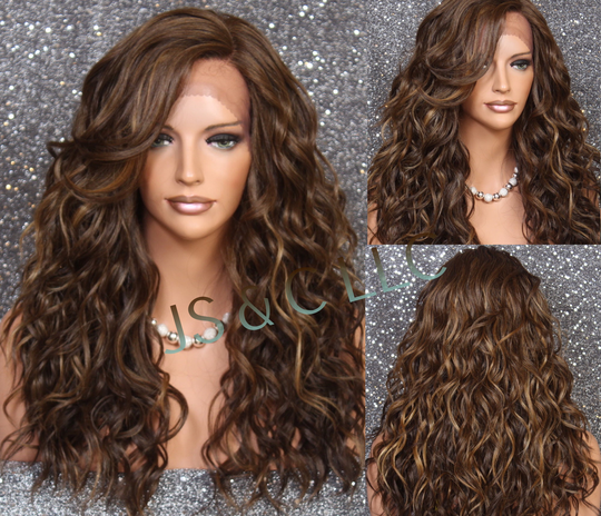 Carmel Brown & Blonde Human Hair Blend Full Lace Front Wig Luscious Naturel Cancer/Alopecia Cosplay