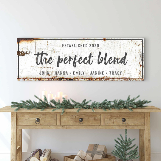 The Perfect Blend Sign Personalized Name Established Rustic Home Canvas Wall Art Family Living Room Decor