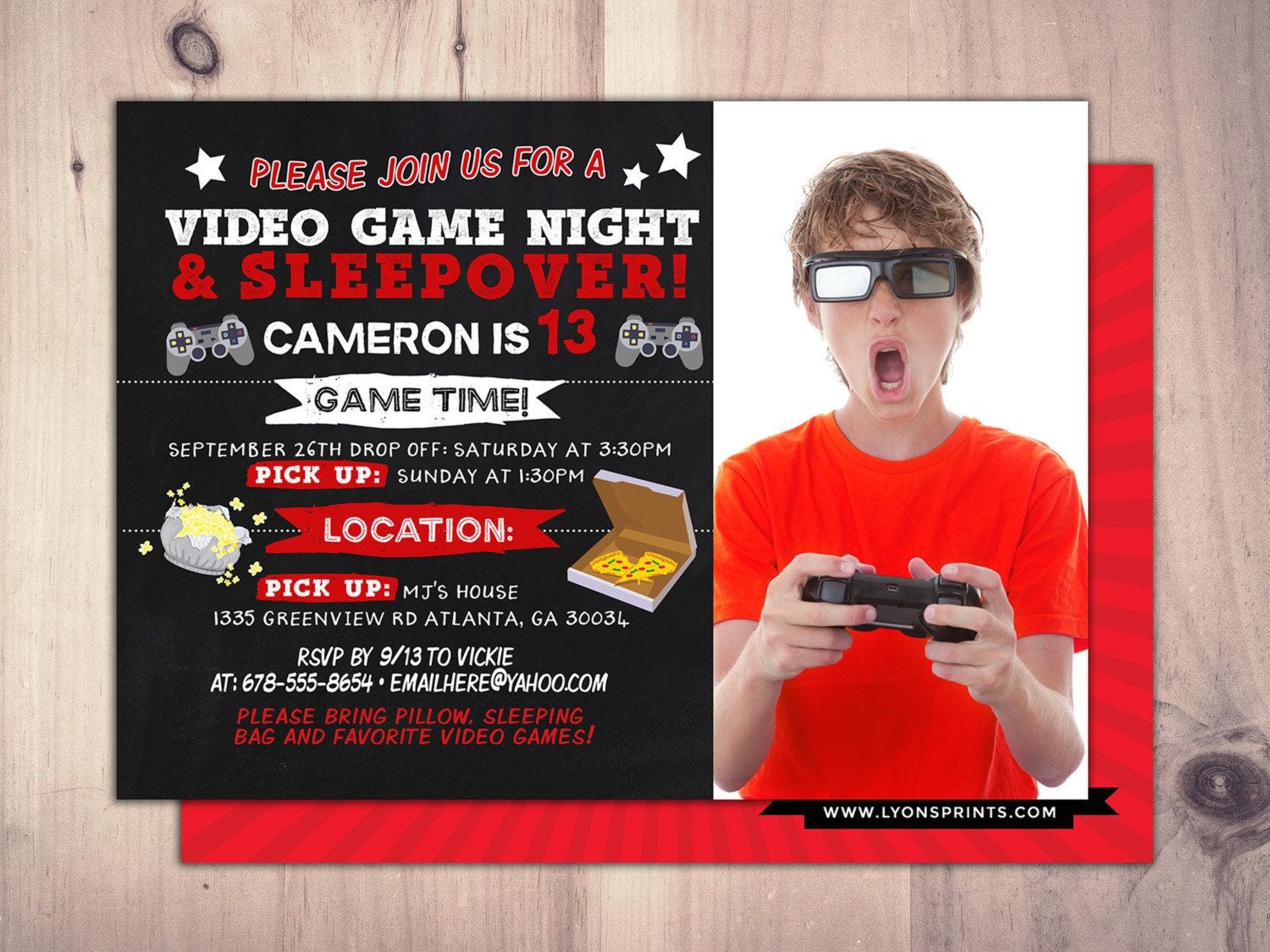 Sleepover Party Invitation/Boy Birthday Invitations Sleepover Super Hero Comic Video Game
