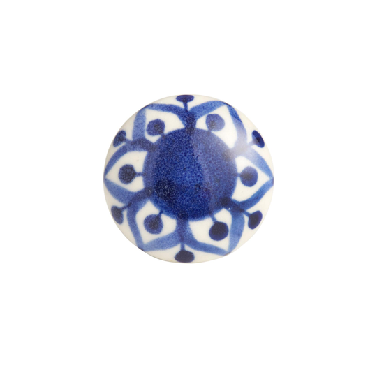 Blue and Cream Ceramic Floral Knobs Set of 2: Blue/White by World Market