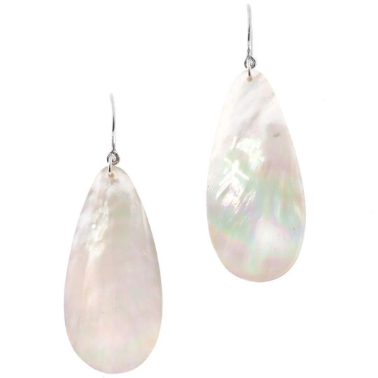2" Teardrop White Oyster Mother Of Pearl Shell 925 Sterling Silver Earrings