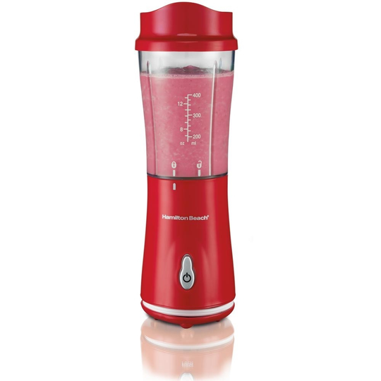 Hamilton Beach Personal Blender for Shakes and Smoothies with 14oz Travel Cup and Lid, Red