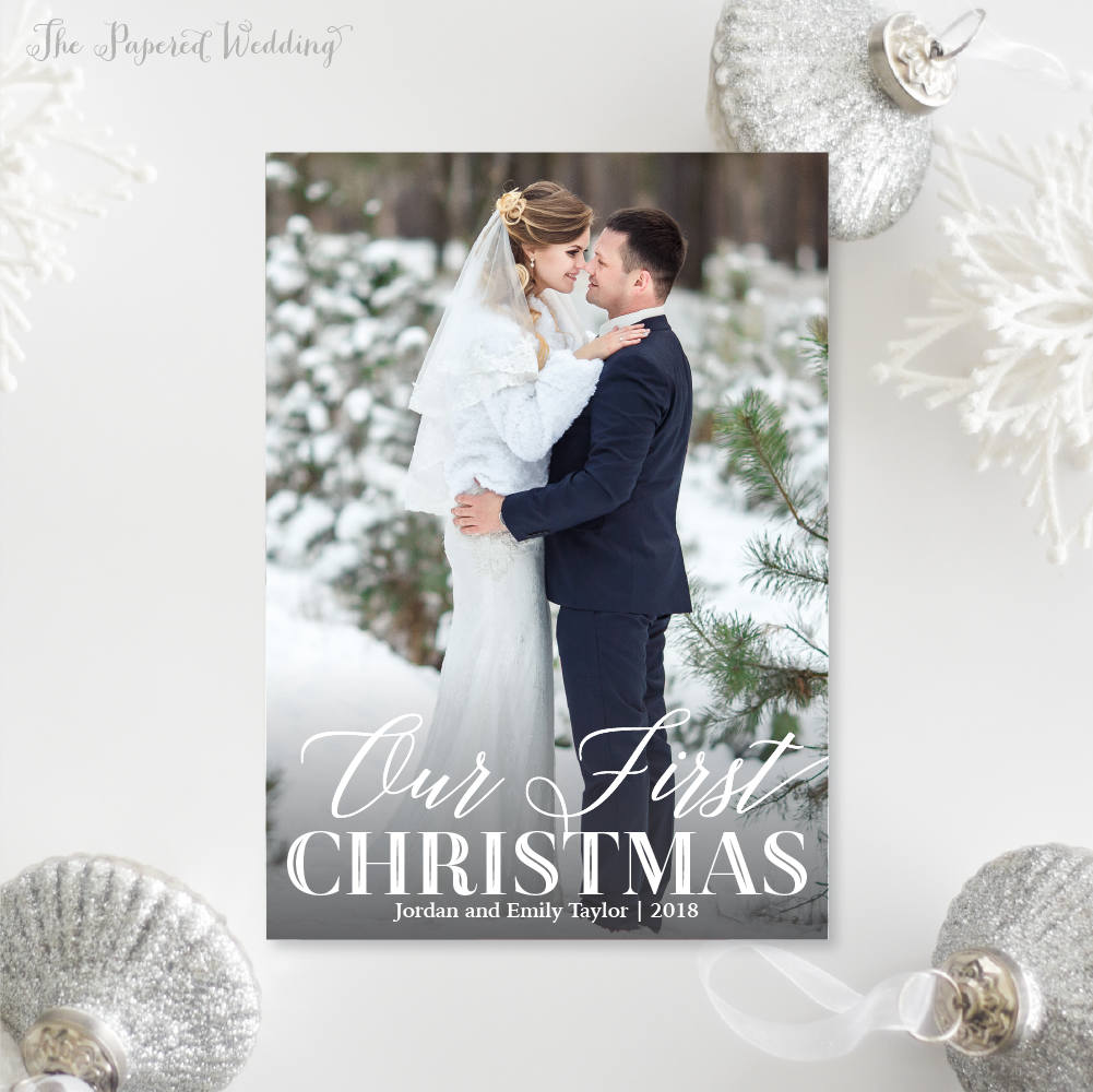 Printable Or Printed Newlywed Christmas Cards - Our First Photo Holiday Vertical Portrait 010 P1